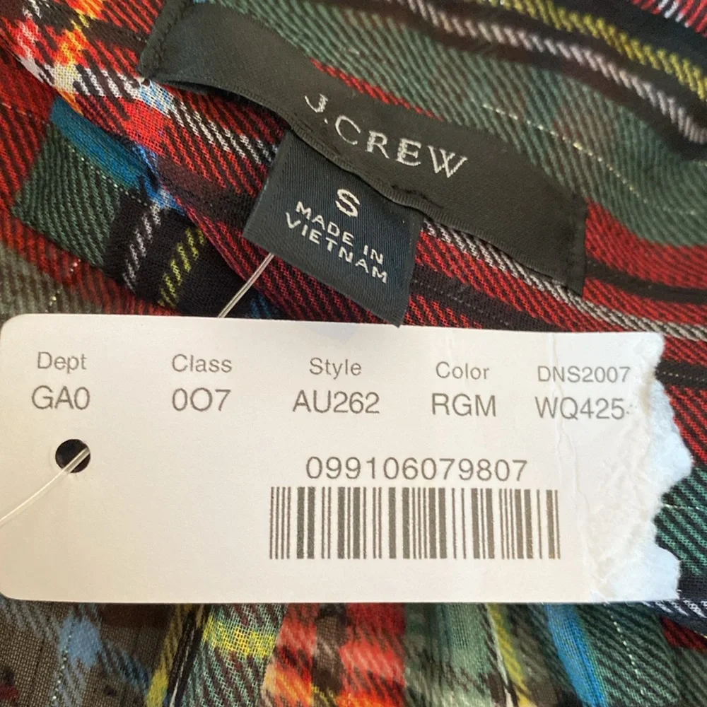 J Crew Ruffle Collar sleeveless button up sheer Stewart Plaid blouse Sz S NWT
